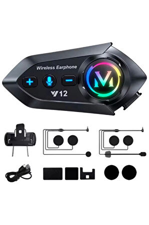 CEYLAN ADAM Y12  Motor Kask Kulaklık Rgb Modlu Radyolu Motosiklet Kulaklık 5.3 Bluetooth Intercom