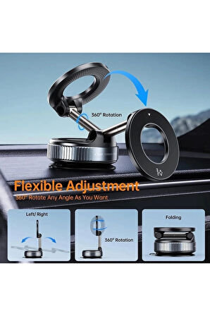 360 Dönebilen Ayarlanabilir Araç Içi Tutucu Kullanılabilen Vakumlu K007 Magsafe Telefon Tutucu