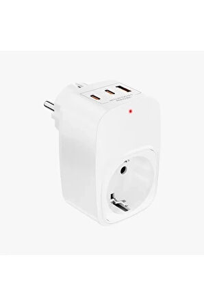 CEYLAN ADAM Tekli Yüksek Voltaj Korumalı Duvar Prizi 2x Type-c 1x Usb Çıkışlı Priz Grup Priz Çoğaltıcı Beyaz