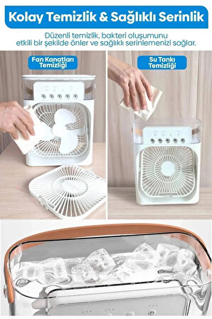Taşınabilir Işıklı 5 Spreyli Vantilatör Buzlu Buharlı Vantilatör Mini Fan Nemlendirici