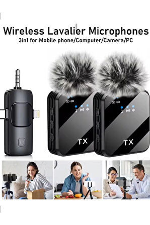 CEYLAN ADAM Yüksek Kalite Profesyonel 3 In 1 Kablosuz Taşınabilir Yaka Mikrofonu Tüylü