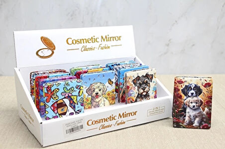 CEYLAN ADAM Sevimli Köpek Tasarımıyla Taş İşlemeli İnce El Aynası Dikdörtgen Alk4576