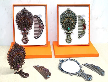 CEYLAN ADAM Tavuskuşu Katlanabilir Ayna Ve Tarak Seti Orta Boy Alk4984