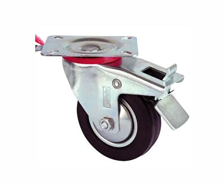 Servis Tekeri - Tablalı Frenli Siyah Döner - Çap 125 Mm