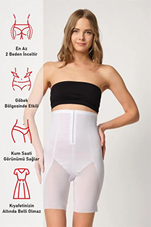 Beyaz 2928 Ön Agraflı Tül Paçalı Lazer Korse