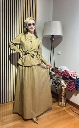 Liyana Cupra Kumaş Düğmeli Etekli İkili Takım | Şık Tesettür Takım