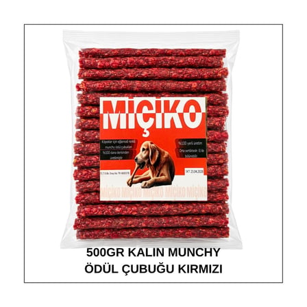 Köpekler İçin XXL Kalın Munchy Ödül Çubuğu 500Gr Kırmızı