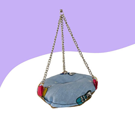 Muhabbet Kuşu Hamak Salıncak 10Cm Mavi Desenli