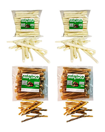 4 x 50Li Naturel ve Beyaz Burgu Ödül Çubuğu ve Çiğneme Kemiği 8-10Cm