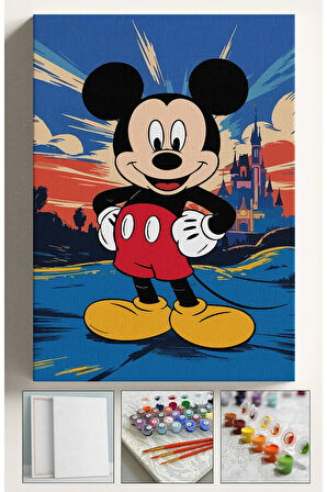 Çocuk Sayılarla Boyama Seti Numaralı Tuval Fırça Boya 40x50 Cm - MİCKEY