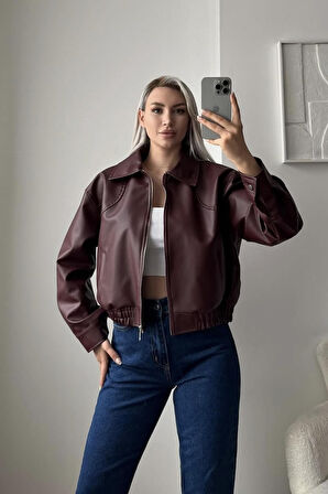 Prifaldi Milano Oversize Bomber Deri Ceket Bordo