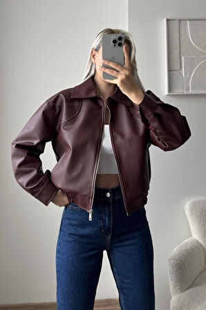 Prifaldi Milano Oversize Bomber Deri Ceket Bordo