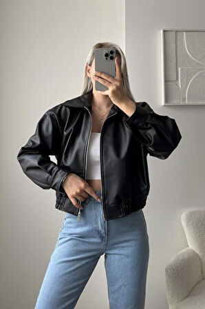 Prifaldi Milano Oversize Bomber Deri Ceket Siyah