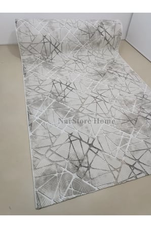 Dinar Saçaklı Mila Taş Gri Kaymaz Taban Yıkanabilir Kesme Yolluk Halı Modern Desen
