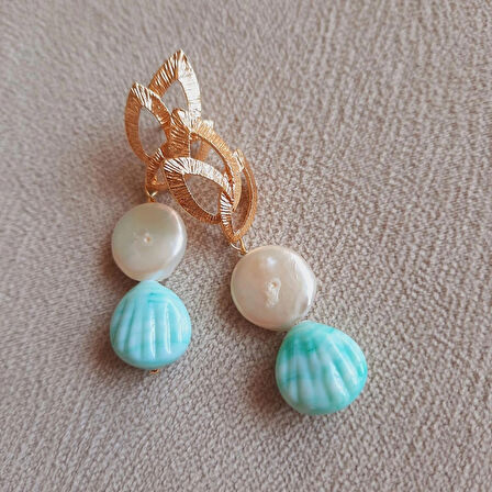 Mayorka İnci Midye Altın Küpe