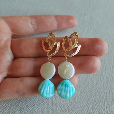 Mayorka İnci Midye Altın Küpe