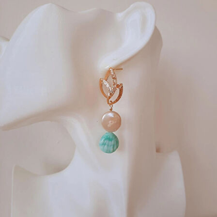 Mayorka İnci Midye Altın Küpe