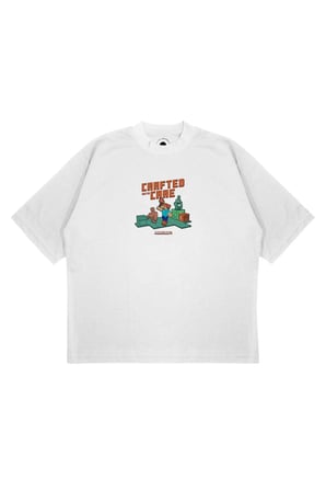 Unisex Oversize MINECRAFT CRAFTED Baskılı Boxy Fit Kalın Kumaşlı (240gsm) T-shirt