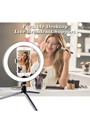 LED Ring Light Işıklı Tripod ve Telefon Tutucu – 3 Işık Modu, USB Bağlantılı, Makyaj ve Canlı Yayın İçin Profesyonel Aydınlatma