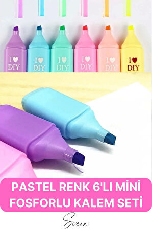 6'lı Mini Pastel Renkli Düz Fosforlu İşaretleme Kalemi Öğrenci Sevimli Kılıflı Okul Çocuk Boya Seti