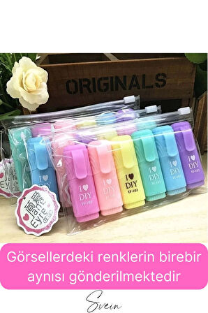 6'lı Mini Pastel Renkli Düz Fosforlu İşaretleme Kalemi Öğrenci Sevimli Kılıflı Okul Çocuk Boya Seti