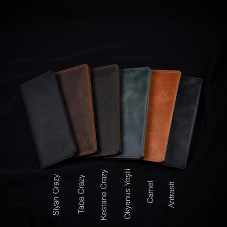 minimal X Long Telefon Cüzdanı - Gerçek Deri ve El Yapımı - Minimalist Tasarım - Camel
