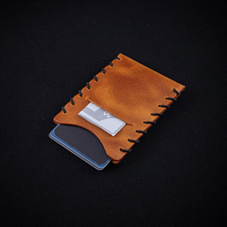 minimal X V1 Hakiki Deri Kartlık - Minimalist Esnek Tasarım - Bol Kart Kapasiteli - Camel Renk