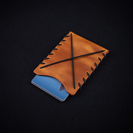 minimal X V1 Hakiki Deri Kartlık - Minimalist Esnek Tasarım - Bol Kart Kapasiteli - Camel Renk