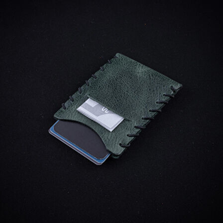 minimal X Hakiki Deri Kartlık -Minimalist Esnek Tasarım - Bol Kart Kapasiteli - Okyanus Yeşili Renginde