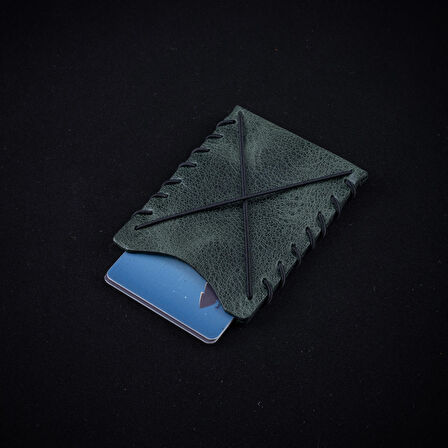 minimal X Hakiki Deri Kartlık -Minimalist Esnek Tasarım - Bol Kart Kapasiteli - Okyanus Yeşili Renginde