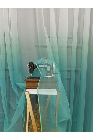 Mint Renkli Renk Geçişli Değrade Sağ/Sol Takım Tül Fon Perde