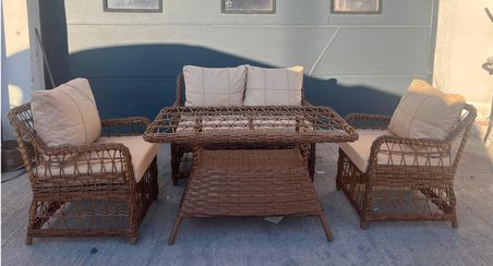 MİRALÜX GARDEN LENA 2+1+1 CAMLI MASA RATTAN BALKON BAHÇE OTURMA GRUBU 