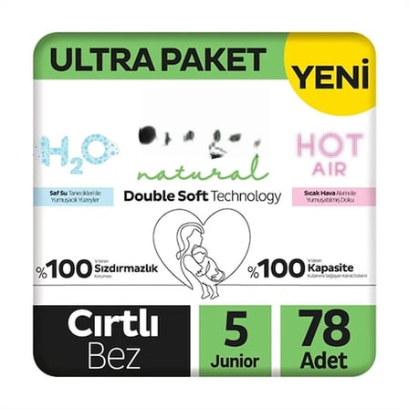 Natural Double Soft Bebek Bezi Ultra Paket 5 Beden 78 Adet