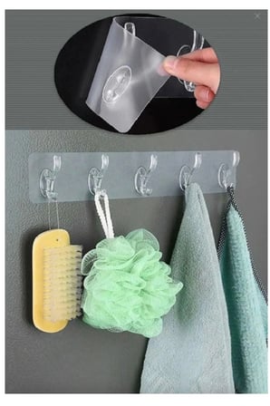5'li Kendinden Yapışkanlı Güçlü Şeffaf Askılık - Kapı Arkası  Duvar Banyo Askı