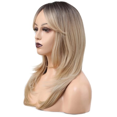 Katlı Kesim Perçemli Düz Fiber Sen Orta Boy Peruk /  / Platin Ombre ve Röfleli