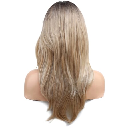 Katlı Kesim Perçemli Düz Fiber Sen Orta Boy Peruk /  / Platin Ombre ve Röfleli