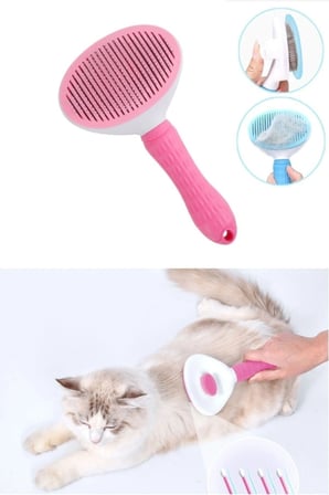 Karamel Kendini Temizleyen Tuşlu Kedi Köpek Tarağı Pembe 10 x 20 cm