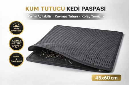 Kedi Elekli Tuvalet Önü Kum Tutucu Paspas  45 cm - 60 cm Gri