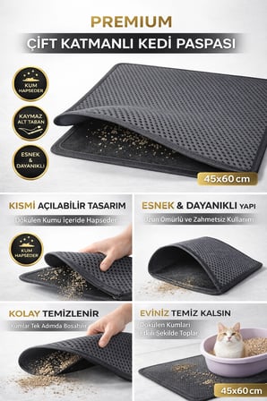 Kedi Elekli Tuvalet Önü Kum Tutucu Paspas  45 cm - 60 cm Gri