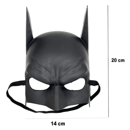 Siyah Renk Çuk Boy Arkadan Lastikli Batman Maskesi A Kalite  20x14 cm