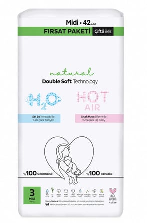 Natural Double Soft Bebek Bezi Fırsat Paketi 3 Beden 42 Adet