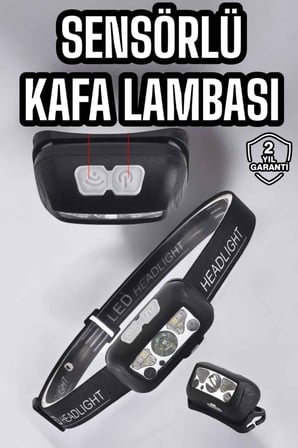 Kafa Lambası Kamp Lambası Sensörlü Şarjlı Ayarlanabilir