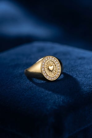Zirkon Taşlı Kalp Detaylı Gold Renk Kadın Yüzük 5886