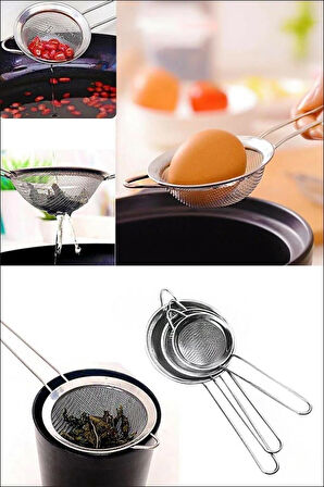 Çelik 3 Boy Çay Süzgeçi 3'lü Süzgeç