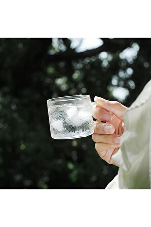 Cam Bardak Kupa Seti 125ml Isıya Ateşe Dayanıklı Çay Kahve Espresso Bardağı Kulplu Fincan 6 Adet