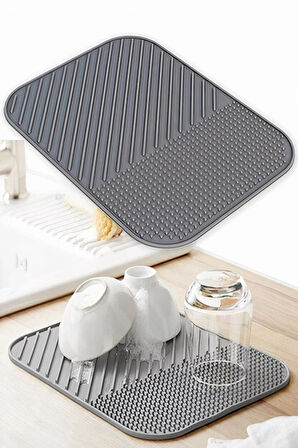Bulaşık Kurutma Matı Bulaşıklık Su Toplamaz Özellikli Silikon Bulaşık Matı