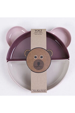 4 Bölmeli Çıkarılabilir Ayıcık Desenli 7 Parça Mama Yemek Tabağı ve Çatal Kaşık Seti BPA FREE