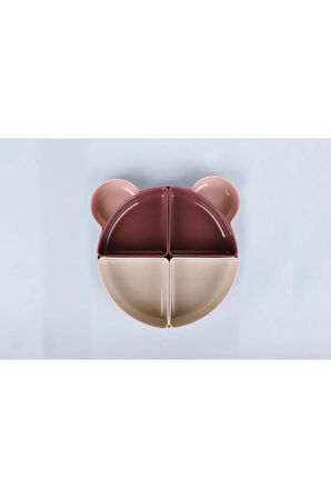 4 Bölmeli Çıkarılabilir Ayıcık Desenli 7 Parça Mama Yemek Tabağı ve Çatal Kaşık Seti BPA FREE