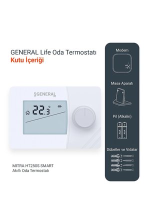 Mitra HT250S RF SMART Kablosuz Akıllı Oda Termostatı - Beyaz