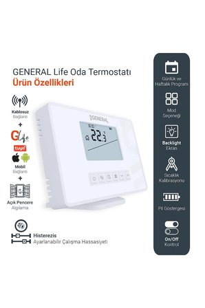 Mitra HT300S RF SMART Kablosuz Wi-Fi Akıllı Günlük ve Haftalık Programlanabilir Oda Termostatı - Beyaz